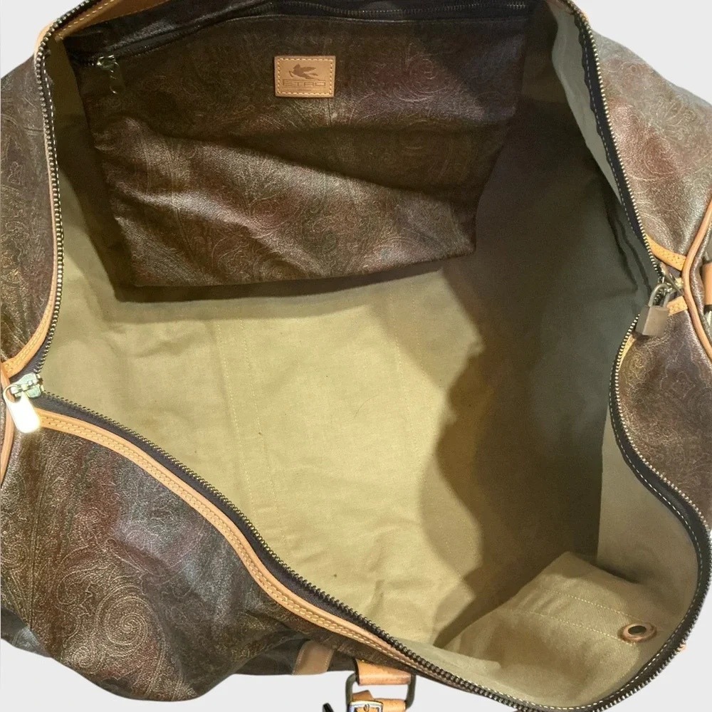 Etro Milano XL Paisley Leather Weekender Travel Duffel Italy vintage